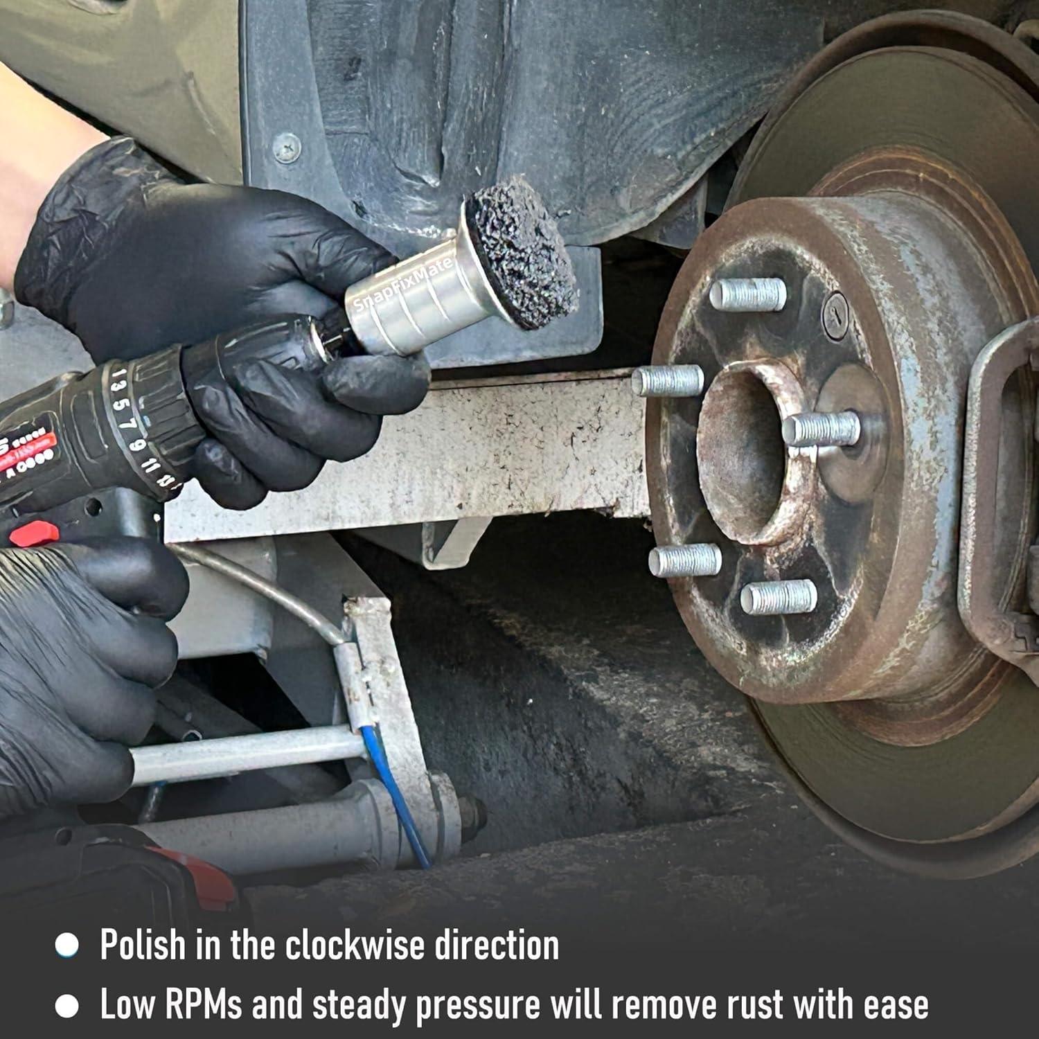 SnapFixMate Wheel Hub Cleaning Kit,Brake Hub Cleaning Kit Includes 3 Pads,Holder and Adapter,Fits Power Drill or 1/2" Impact Driven Wrenches fathersdaygift fathersdaygift