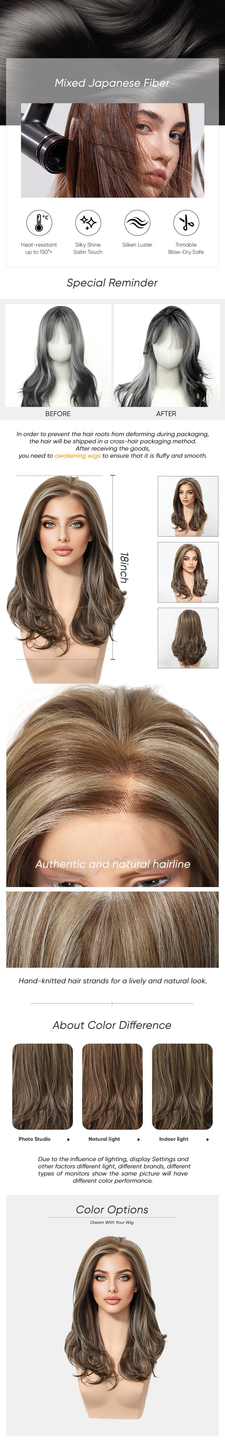 Lainey H-NEW COLOR DWY 13×4 Free Parting Hand -Tied Top Middle Length Light Brown with Highlights  Glueless Synthetic Wig for Women 18 Inches
