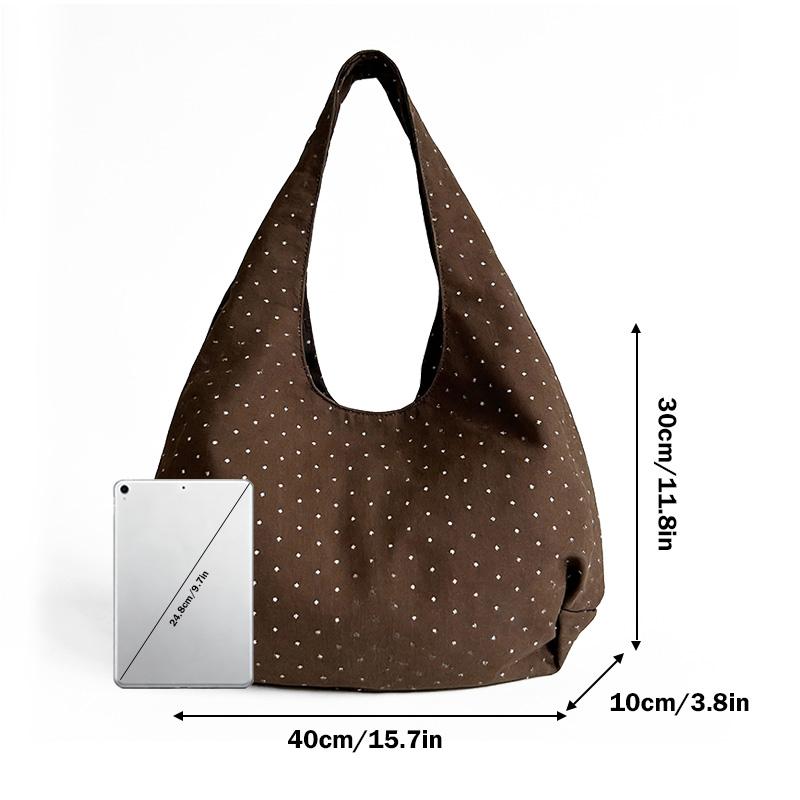 Star Polka Dot Canvas Tote Bag for Women Large Capacity Shoulder Bag with Magnetic Snap for Daily Commute School Casual Outings