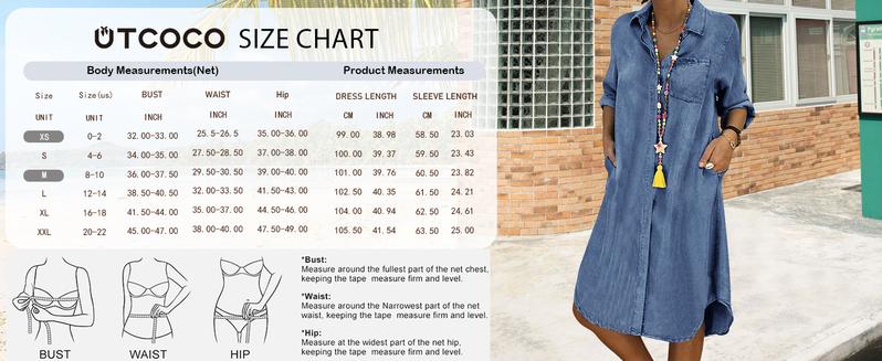 utcoco Denim Dress for Women 2026 Casual Loose Long Sleeve Classic Vintage Button Down Jean Shirt Dresses with