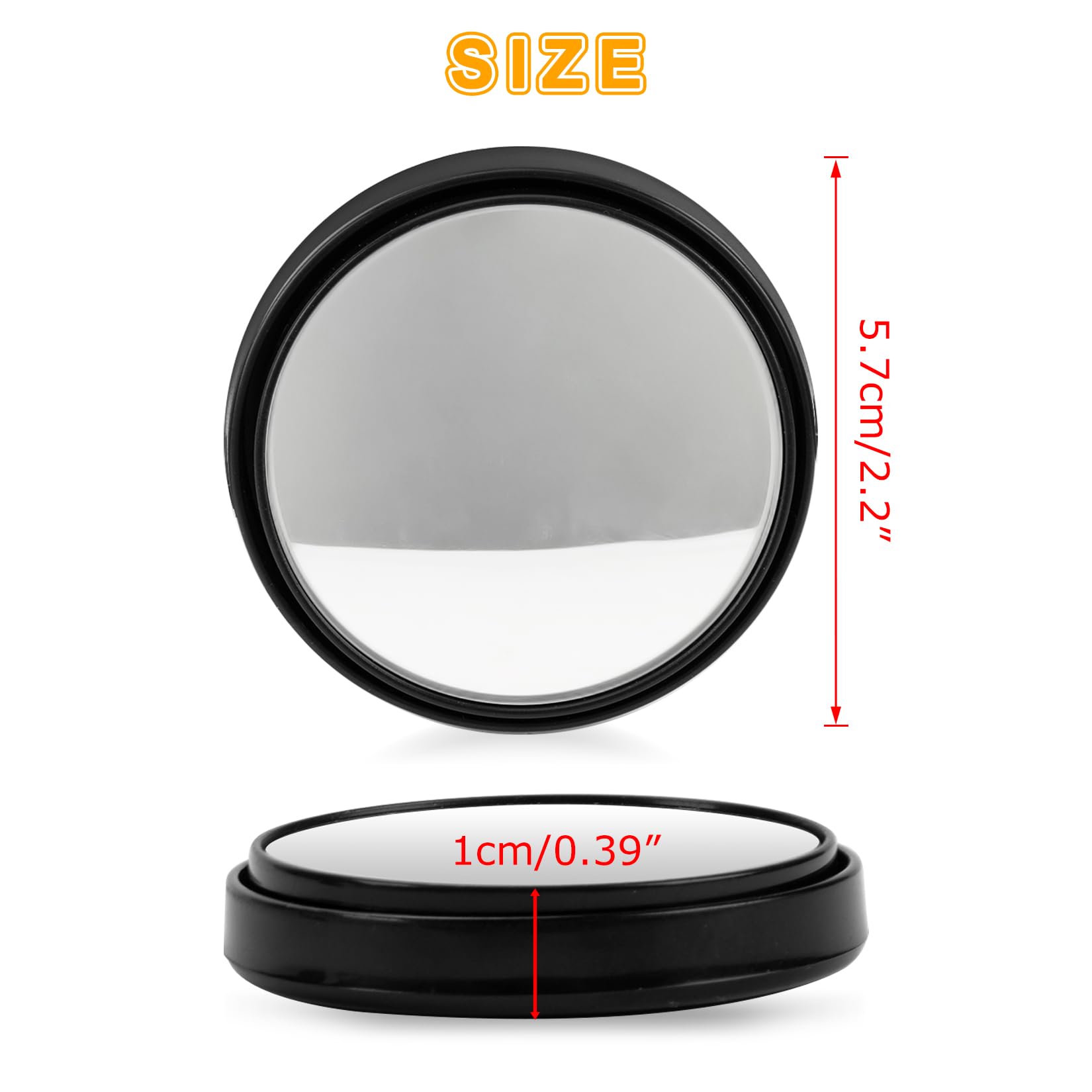 2PCS Round HD Glass Convex Rear View Mirror with Frame, 360 Wide Angle Side View Mirror Accessories with Self Adhesive Back for Car, SUV and Trucks, Black