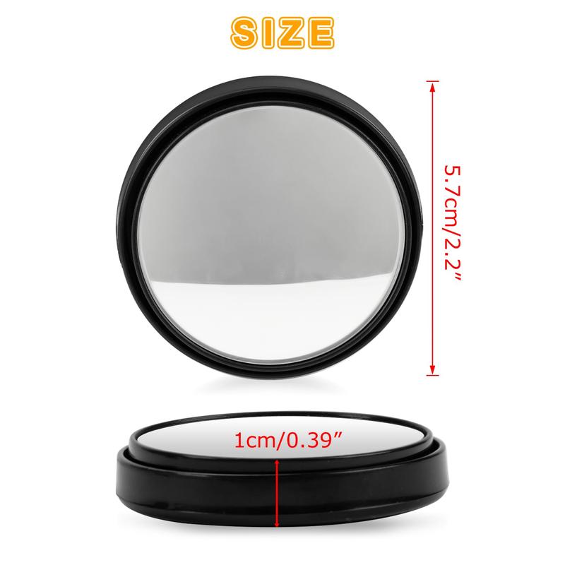 2PCS Round HD Glass Convex Rear View Mirror with Frame, 360 Wide Angle Side View Mirror Accessories with Self Adhesive Back for Car, SUV and Trucks, Black