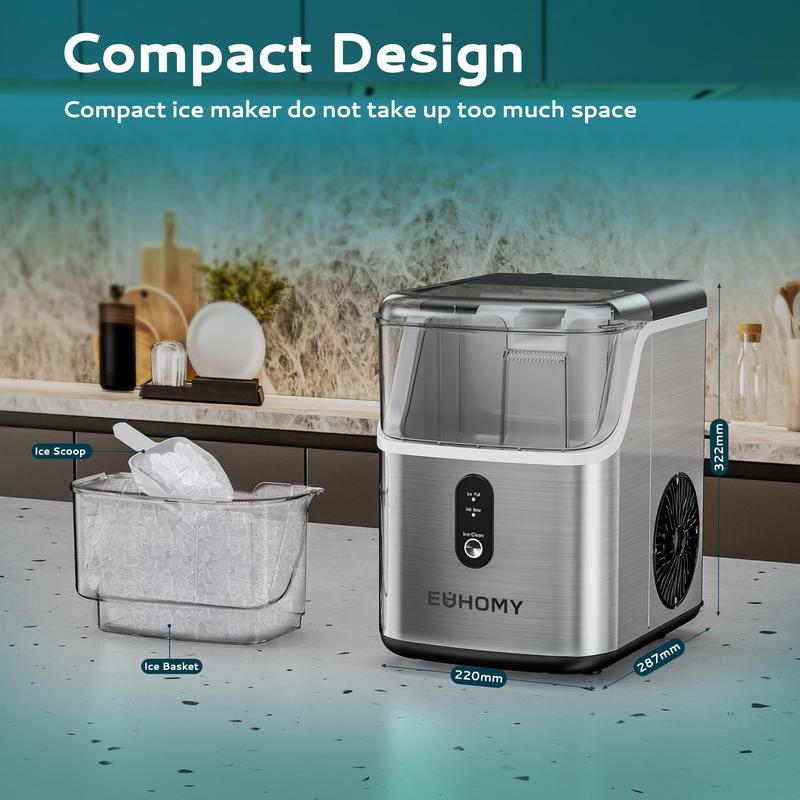EUHOMY Nugget Ice Makers Countertop, Pebble Ice Maker Machine with 35lbs/24H&33lbs/24H Soft Ice, Self-Cleaning Sonic Ice Maker with Ice Scoop&Basket,  Utensils, Pellet Ice Maker for Home/Kitchen/Office