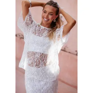 Yonder Sheer Lace Tee Top - White