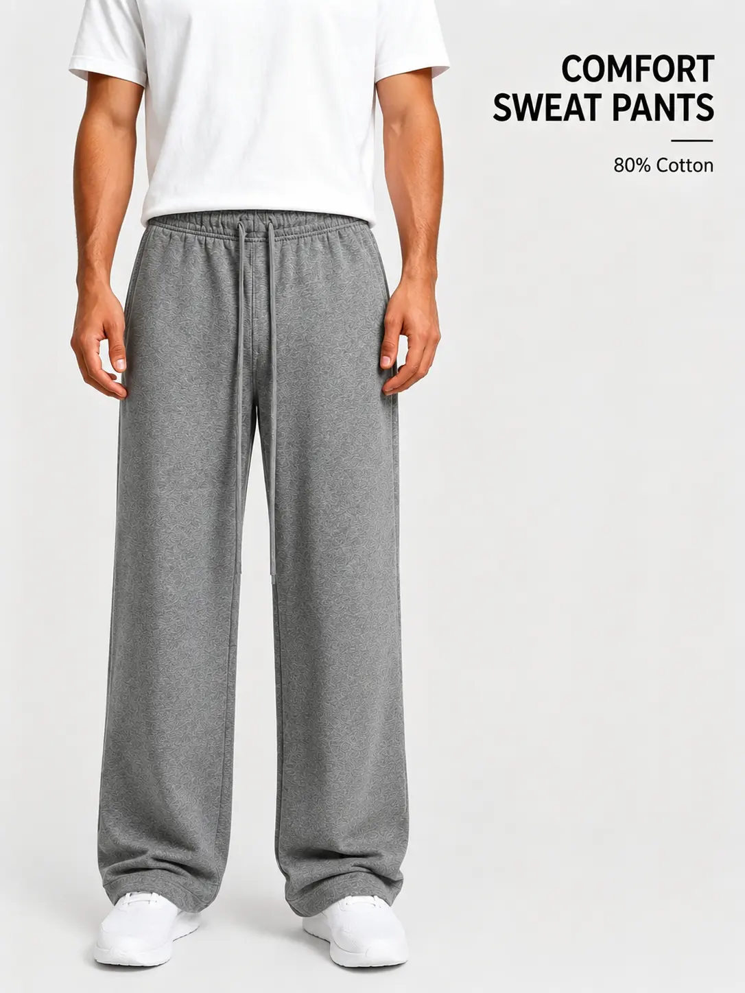 Men's Plain Uncuffed Baggy Sweatpants - Dark Gray, Oversized Fit, Elastic Drawstring Waist, Unisex Athletic Casual Pants, All Seasons Leisure Sportswear, Cold Wash Suitable for Daily Wear & Leisure Activities