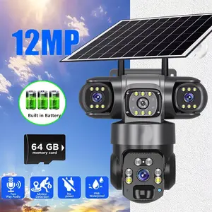 Home safety,security gadget,outdoor security wifi,solar-powered Security Camera | 2.4G WiFi Home Monitoring, Triple-lens Design, Motion Detection, Night Vision, Two-way Audio, Abnormal Alarm, IP66, Includes 64GB Card, Fathersday gift