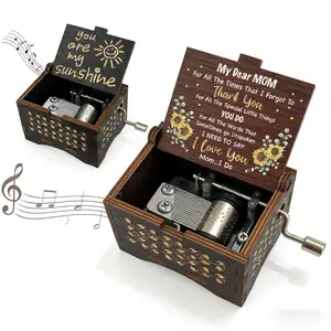 You are My Sunshine Music Boxes,Unique Gifts for Mom/Daughter/Wife,Wooden Hand Crank Vintage Black Musical Boxes for Birthday/Anniversary/Christmas/Valentines Day/Mothers Day