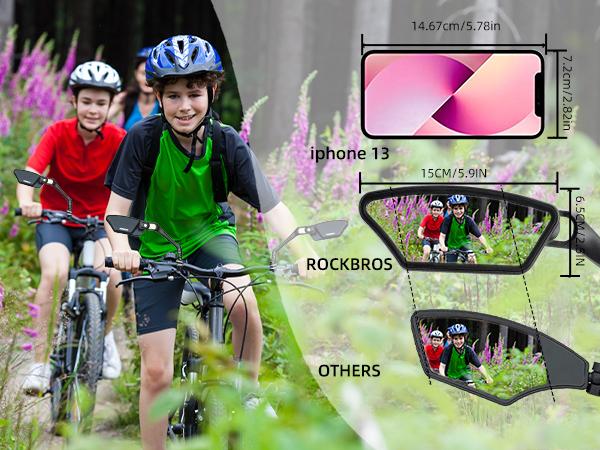 ROCKBROS HD Blast-Resistant Bike Mirror Adjustable Handlebar Mount 21-26mm Clear Secure View Shock-Resistant Mount Easy Installation Durable & Adjustable Convex Lens