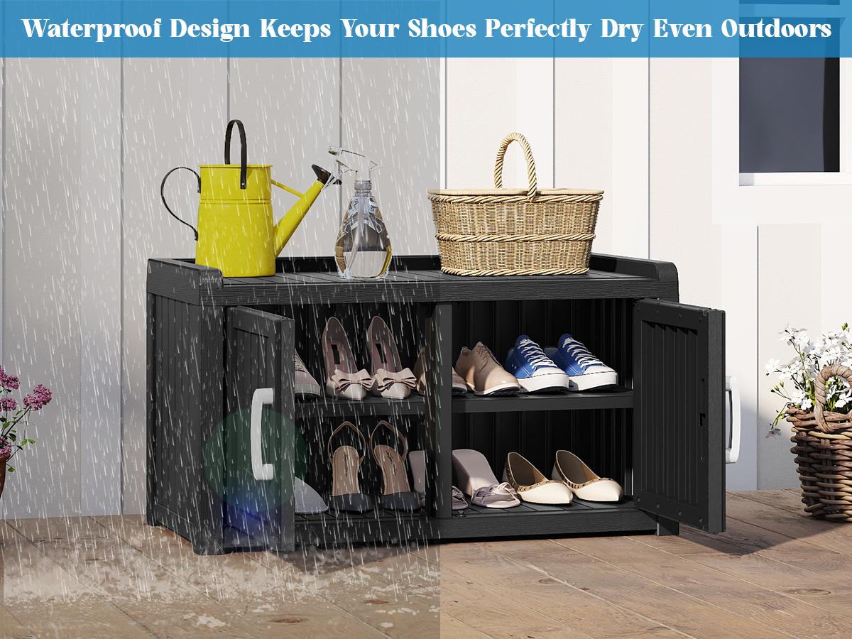 Double-Door Black Rainproof Indoor/Outdoor Shoe Rack, Equipped With Adjustable Shelves, Suitable For Organizing Items In Entrances, Corridors, Bedrooms And Living Rooms, A Must-Have For Home Organization,Summervibes