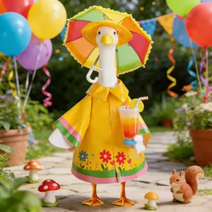 3 Pcs/Set Raincoat Porch Goose Outfits, Summer Lawn Goose Statue Raincoat Costume, Yard Goose Clothes Raincoats Umbrella Hat Outfit for 23" Statue Patio Garden Decoration (Yellow)