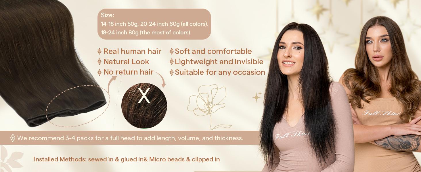 Full Shine Sew In Extensions and Genius Weft Hair Extensions Natural Straight Human Hair 50G-105G