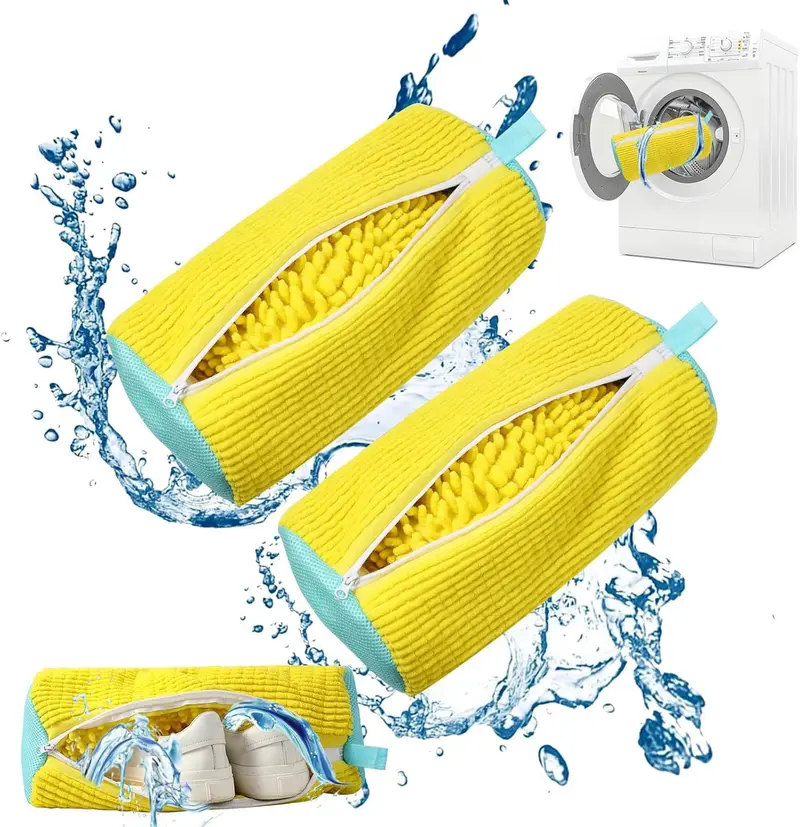 Premium Chenille Microfiber Shoe Washer Bag with 1200 Bristles Secure Safety Lock Design for All Kinds of Shoes Reusable Washing Machine Cleaning Bag for Home Laundry Room Accessory