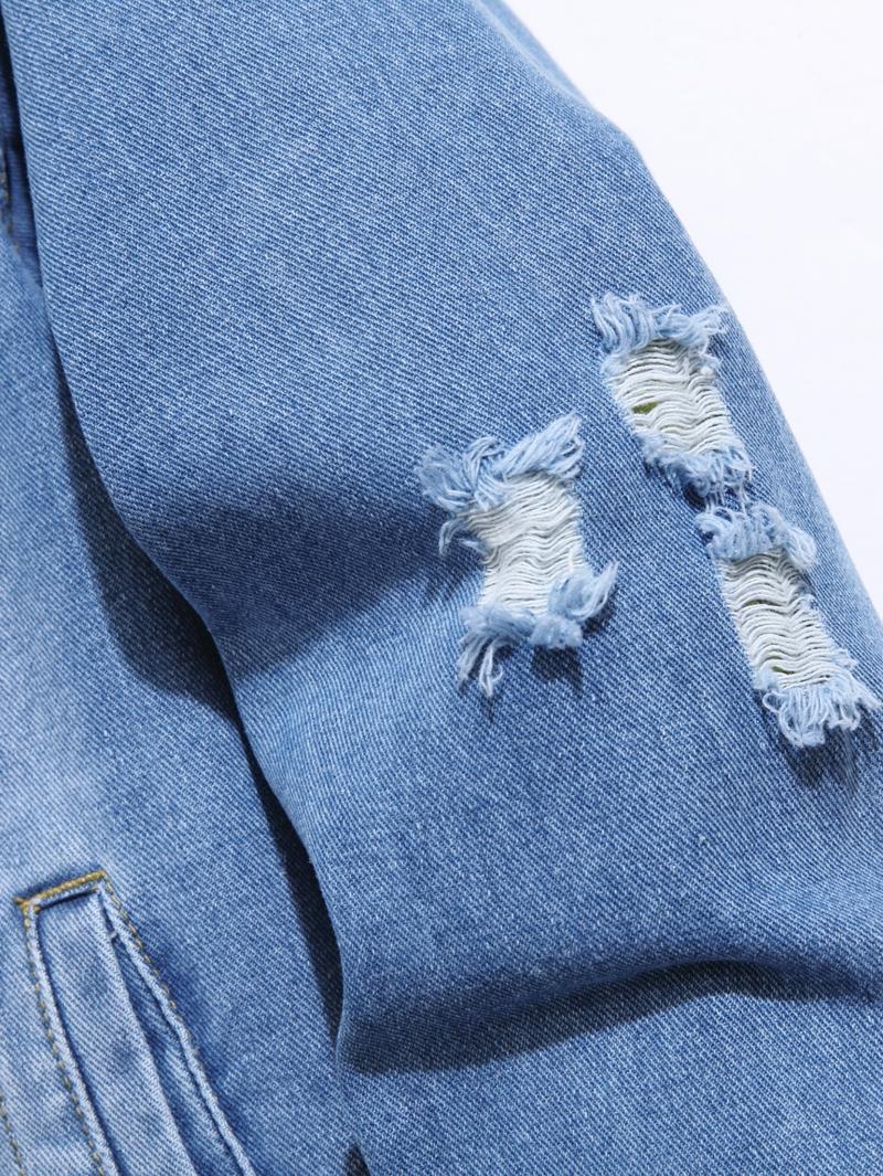 Stylish Streetwear Men Ripped Distressed Slim Denim Jacket Male Casual Jean Jacket Coat Menswear Tops Long Sleeve