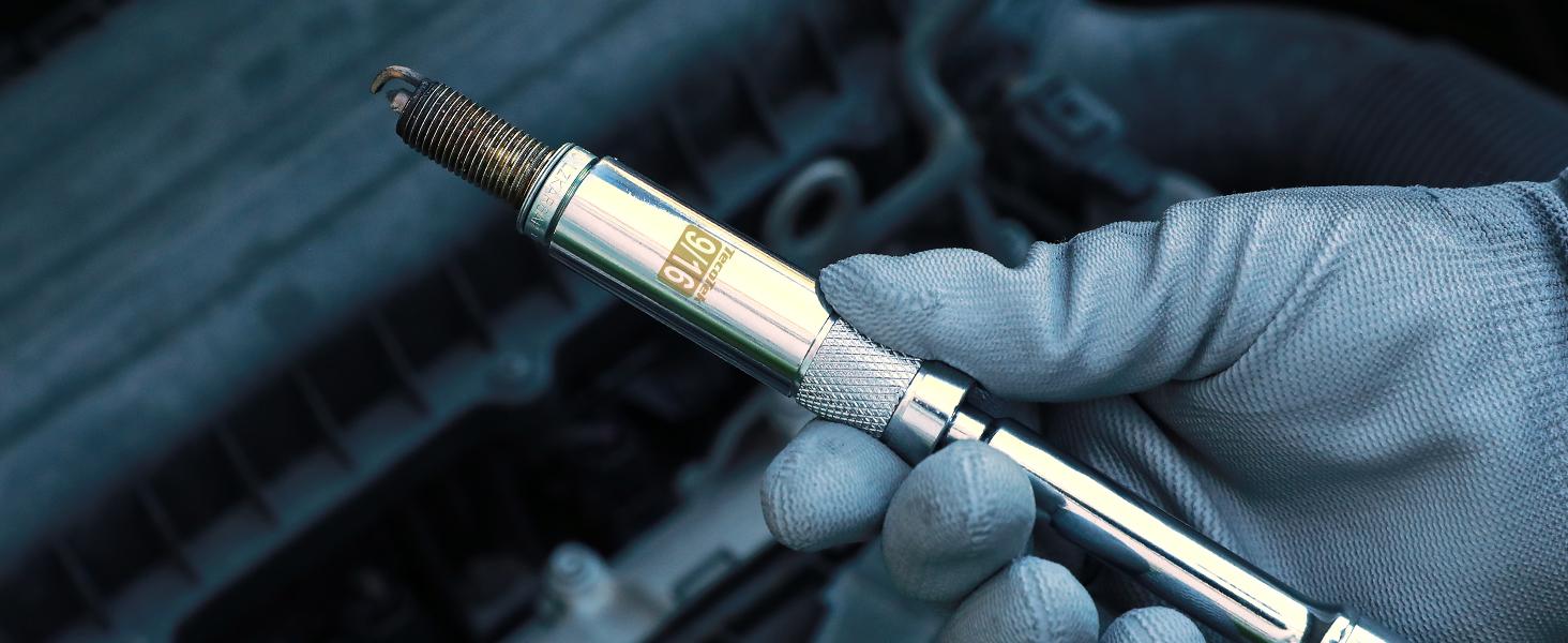 7 Piece 3/8-Inch Drive Magnetic Swivel Spark Plug Socket Set, Includes 9/16-Inch, 13/16-Inch, 5/8-Inch, 14mm Socket, 6-Point &12-Point, CR-V, Enhanced Magnetic Design with Thin Wall Socket