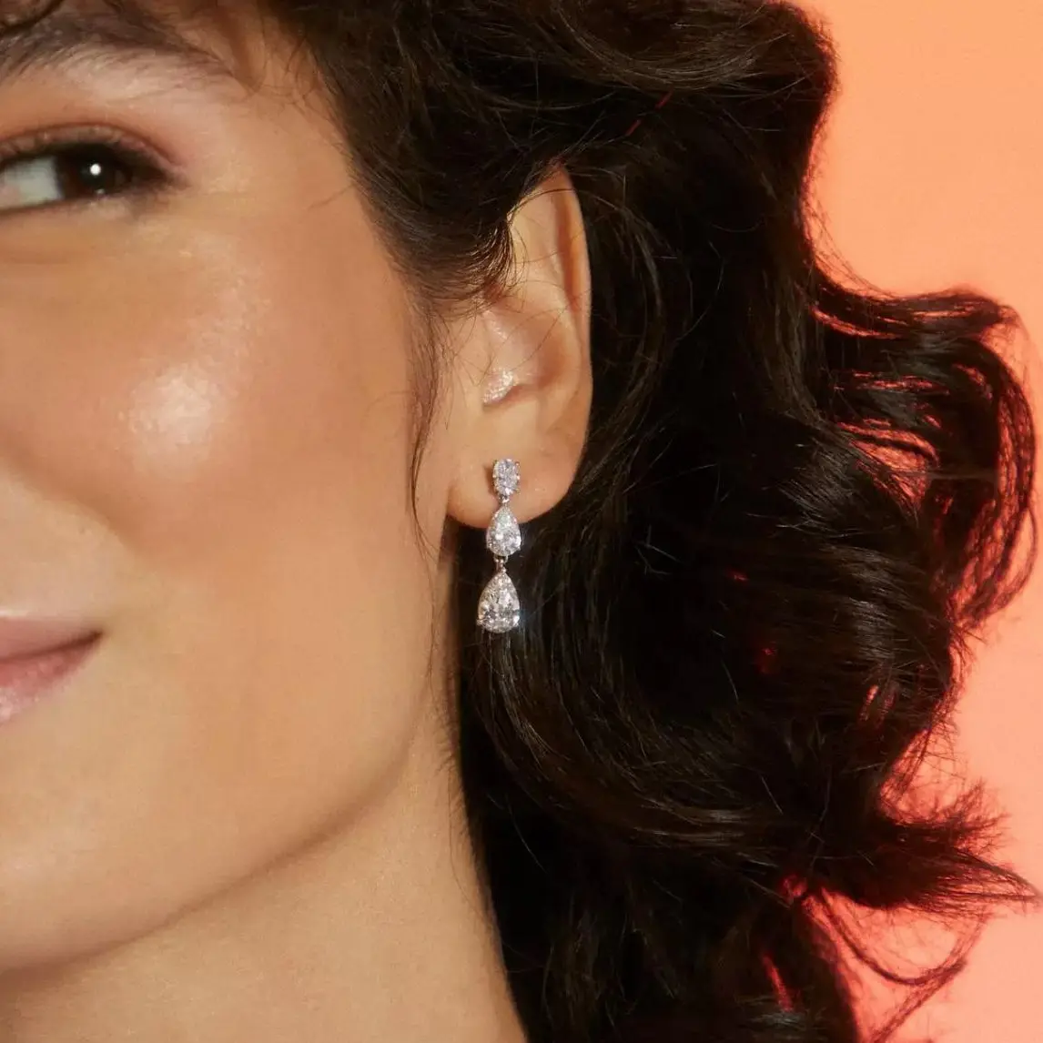 ANICON Elegant 3‑Stone Pear Shape Cubic Zirconia Drop Earrings, Wedding Bridesmaid Silver Dangle Jewelry