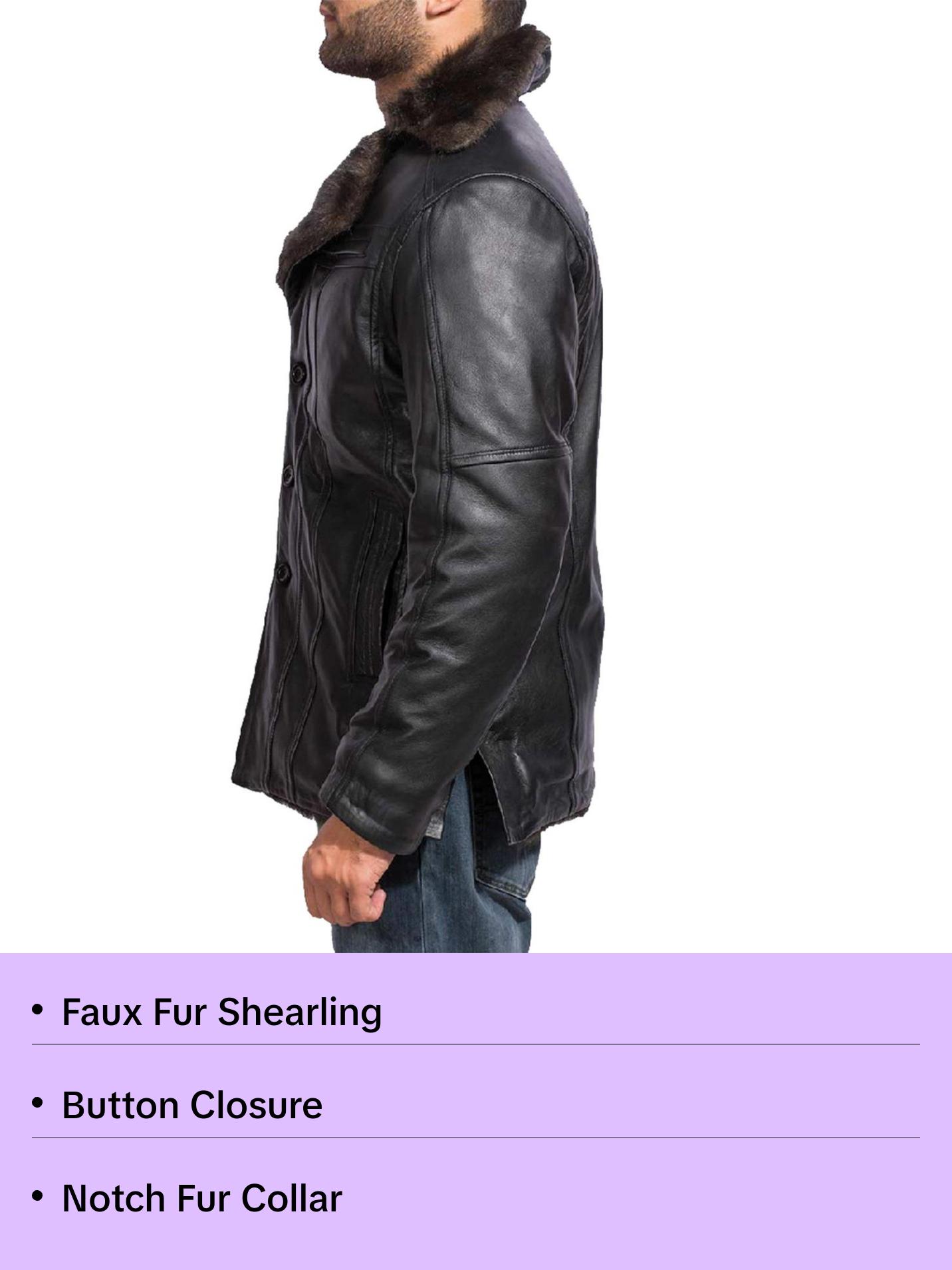 MotorCycleJackets Men's Black Fur Collar Bomber Leather Jacket