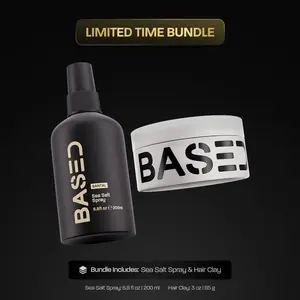 BASED Texture & Hold Duo: Sea Salt Spray & Hair Clay Bundle - Non-Toxic Volumizing Spray with Kelp & B5 + Strong Hold Texturizing Clay with Santal Sandalwood, Low Shine, Paraben & Sulfate Free