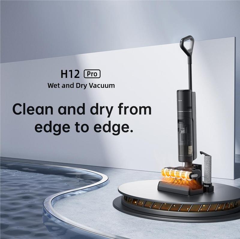 DREAME H12 PRO Wet Dry Vacuum Cleaner, Smart Floor Cleaner Cordless Vacuum and Mop for Hard Floors, One-Step Edge to Edge Cleaning with Hot Air Drying Black