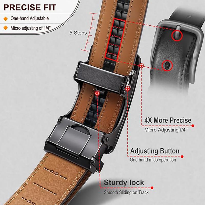 [Valentine's Day Gift] XMW Men’s Adjustable Leather Ratchet Belt Easy Release – Formal & Casual, Men’s Gift / Father’s Gift with Gift Box, Cut to Fit