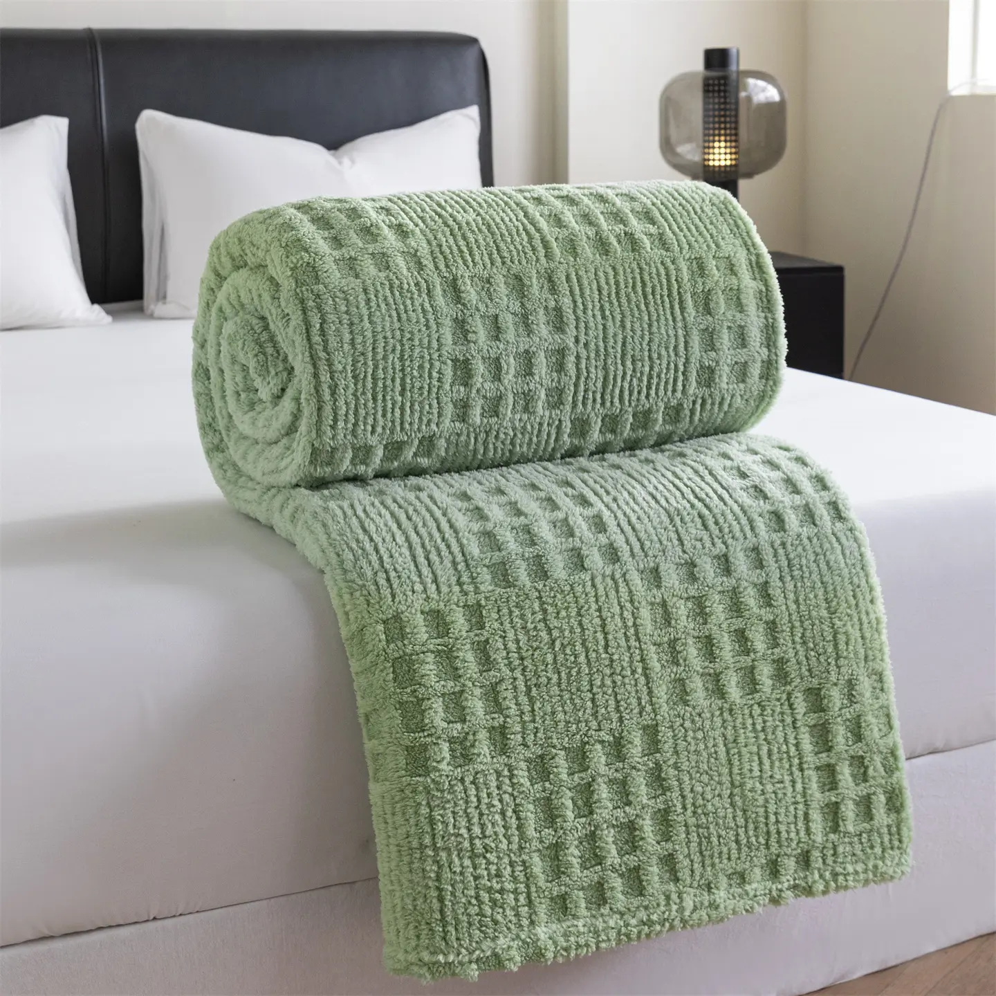 Taffy Waffle Knit Blanket, Multi-Purpose Nap Throw, Cozy Soft Fleece Blanket, Lightweight Bed & Sofa Cover