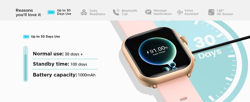 Smart Watch Pro for Women & Men with 30 Days+ Battery Life Heart Rate SpO2 Sleep Monitor 120 Sports Modes IP68 Waterproof Fitness Tracker Call & Message Notifications 1.85" Touchscreen Customizable Watch Faces Wristwatch Digital