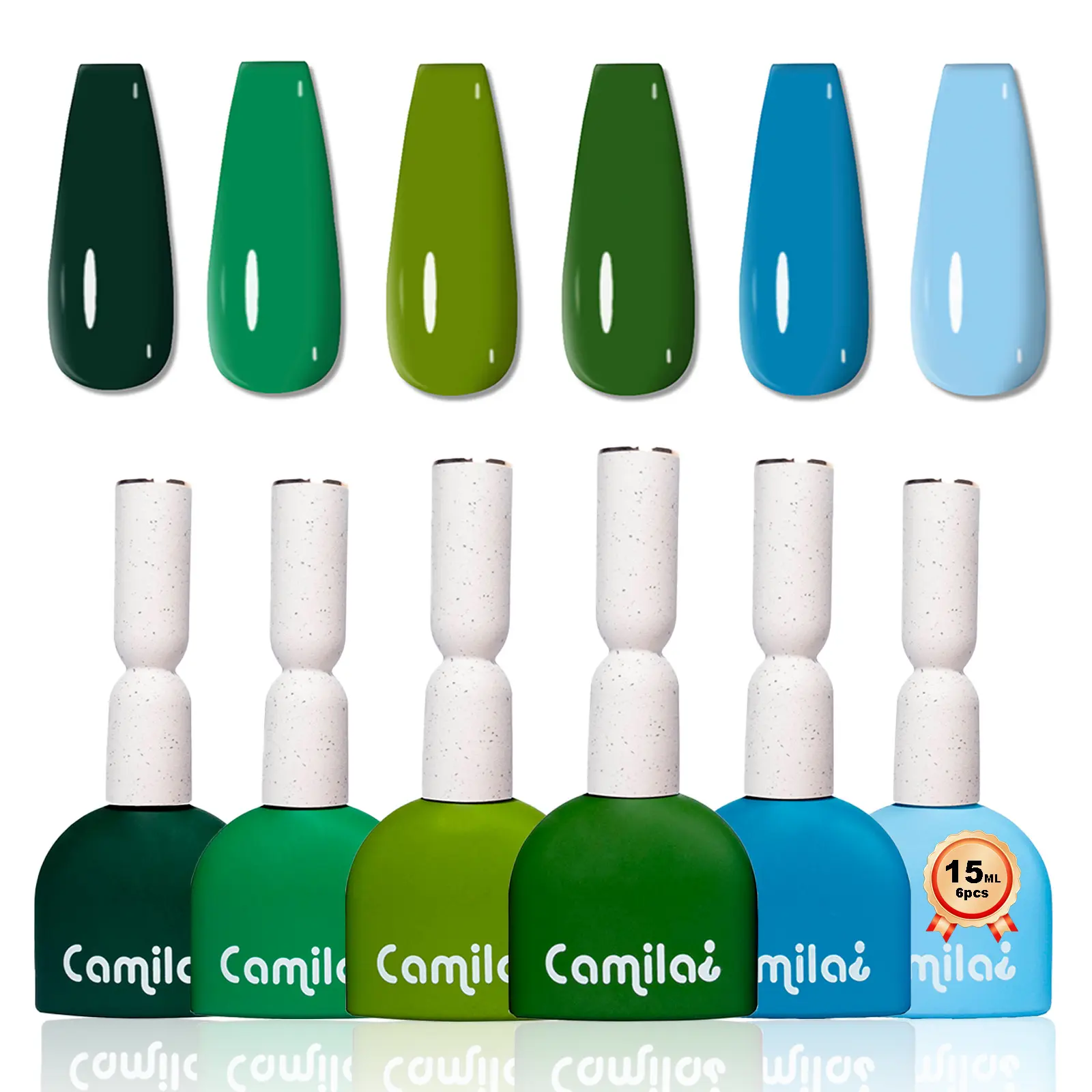 Camila HEMA-Free & TPO-Free Gel Nail Polish Set, 6PCS 15ml Green & Blue Shades, Long-Lasting Soak Off UV Gel for DIY & Salon Nails