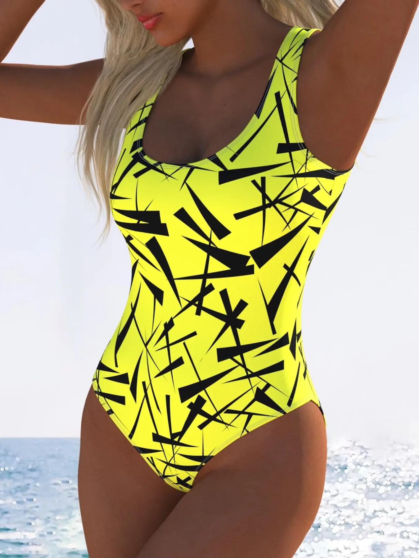 New European and American Style Women's One-Piece Swimsuit, Halter Swimwear, Fashion Print, Printed Swimsuit, Halter Tie, Suitable for Beach Vacation