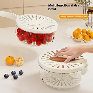 Drain Basket Keeper Container Practical Fruit Colander Foldable Handle Food Storage Container Removable Basket for Strawberry, White