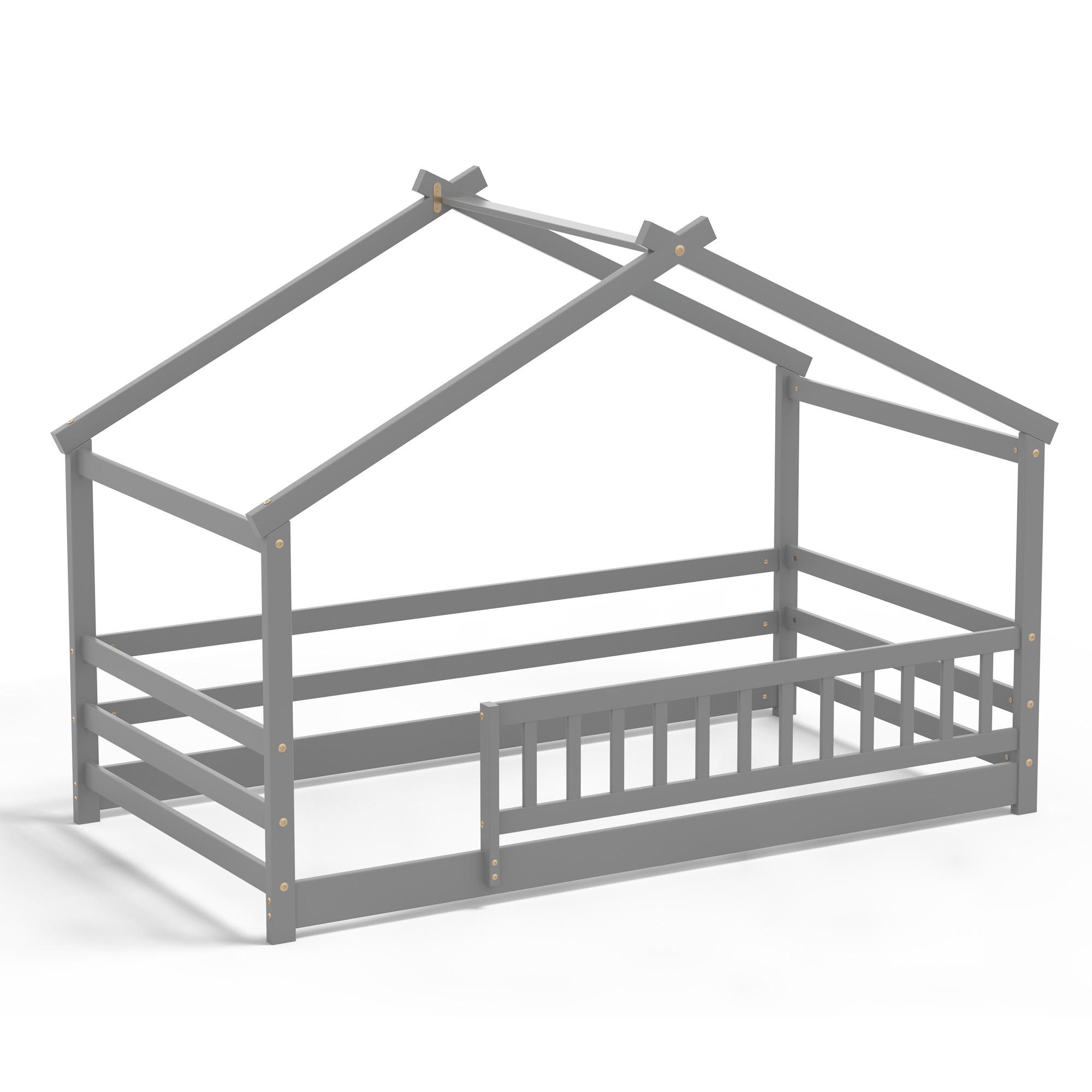 Tolead Twin Size House Bed Montessori Floor Bed Frame with Safety Guardrails & Playhouse Roof Easy Assembly Toddler Bed for Boys and Girls Tolead Twin Size House Bed Montessori Floor Bed Frame with Safety Guardrails & Playhouse Roof Easy Assembly Toddler Bed for Boys and Girls