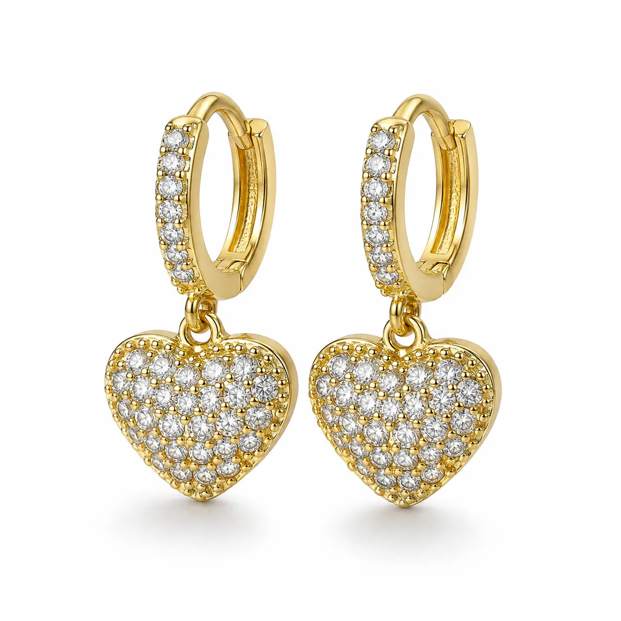 Heart Dangle Earrings for Women Teens, Gold Tone Huggie Hoop Earrings with CZ Heart Drop Charm, Sparkling Cubic Zirconia Love Earrings, Hypoallergenic Fashion Jewelry Gift for Her