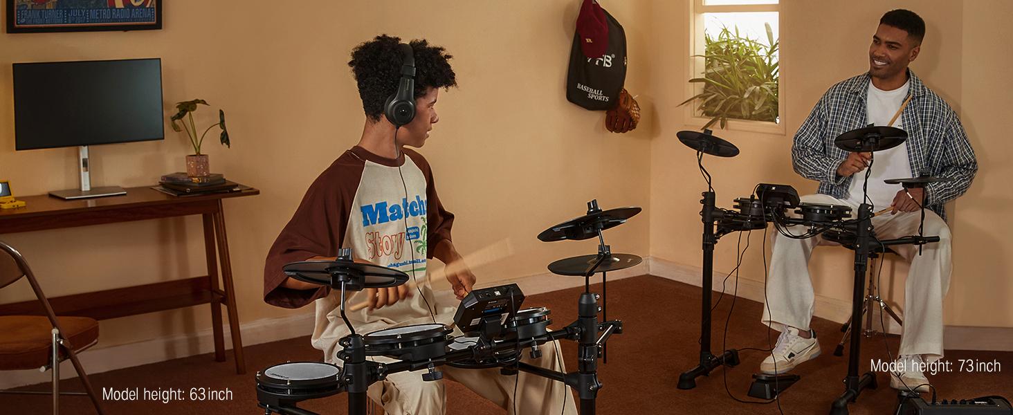 Donner DED-80 Electronic Drum Set, Electric Drum Set for Beginner with 4 Quiet Mesh Drum Pads, 2 Switch Pedal, 180+ Sounds, Throne, On-Ear Headphones, Sticks, and Melodics Lessons Included Black