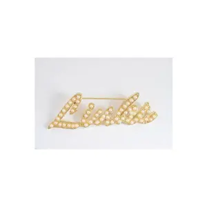 Links, Inc. Gold Cursive Lapel Pin with Pearls