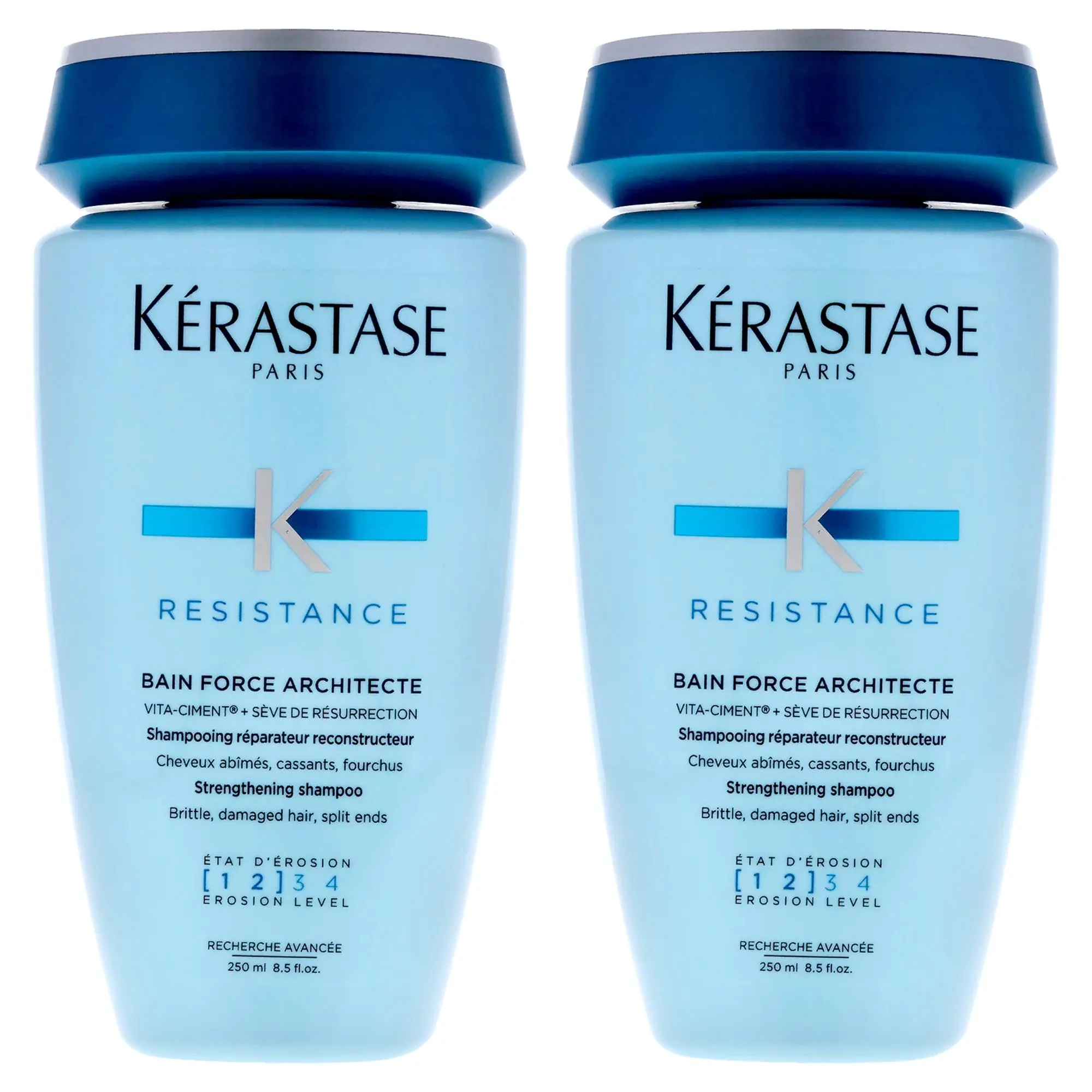 Unisex Kerastase Bain Force Architecte Shampoo - 8.5 fl oz, Pack of 2, Repair-Focused Haircare Cleanser for Damaged Hair & Erosion Levels