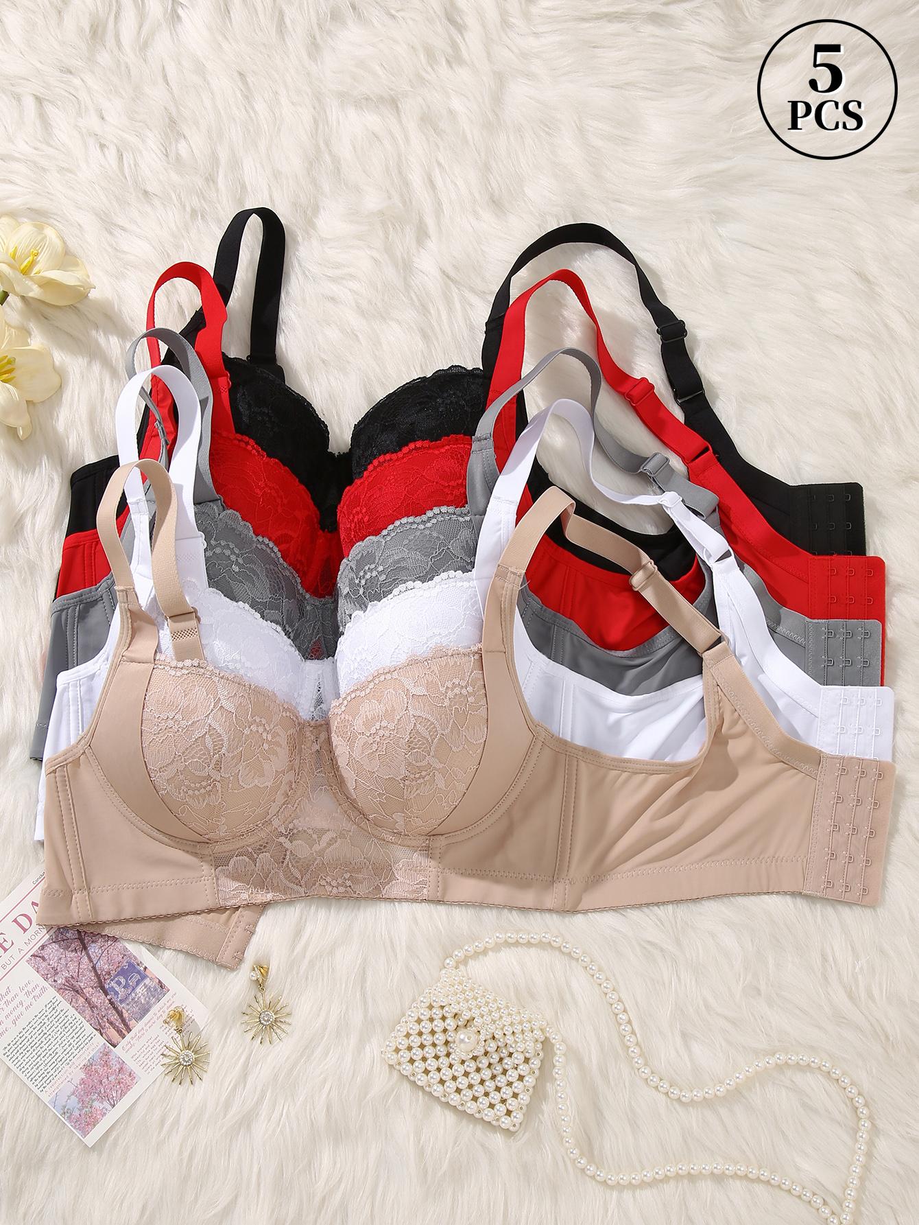 Mimilemon Elegant Lace Bra 5PCS  Push Bras with Non-Removable Padded Cups Underwire for Support Breathable Fabric All-Day Comfort Women's Wear Elegance Basic Minimalist Womenswear Classy Fit  Style Everyday Everyday mermaid  lace  bra comfortable