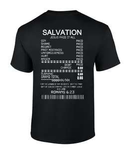 Salvation Jesus Paid It All Receipt Romans 6:23 Bible Scripture Mens Christian Tshirt Jesus Cross Short Sleeve T-shirt Graphic Tee