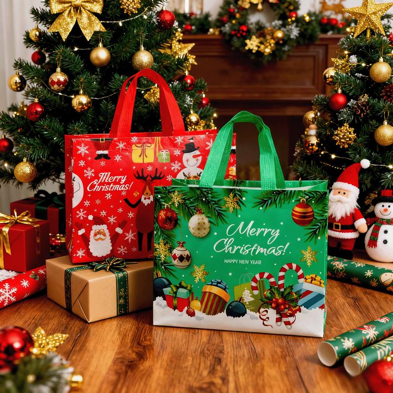 12PCS Christmas Gift Bags With Assorted Patterns. Reusable Non - Woven, Handle - Equipped. Ideal For New Year & Christmas Decor, Perfect For Holiday Gifting.Box Packs heavy-duty storage tote foldable shopping tote Water-Resistant market trip