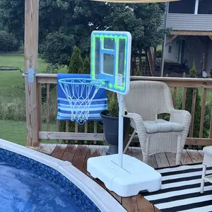 COFIYARD Metal Swimming Pool Basketball Hoop Set, 32/40 Inch Shatterproof Backboard, 2.95-3.95 FT Adjustable Height, 2 Balls & Air Pump for Children, Family Entertainment