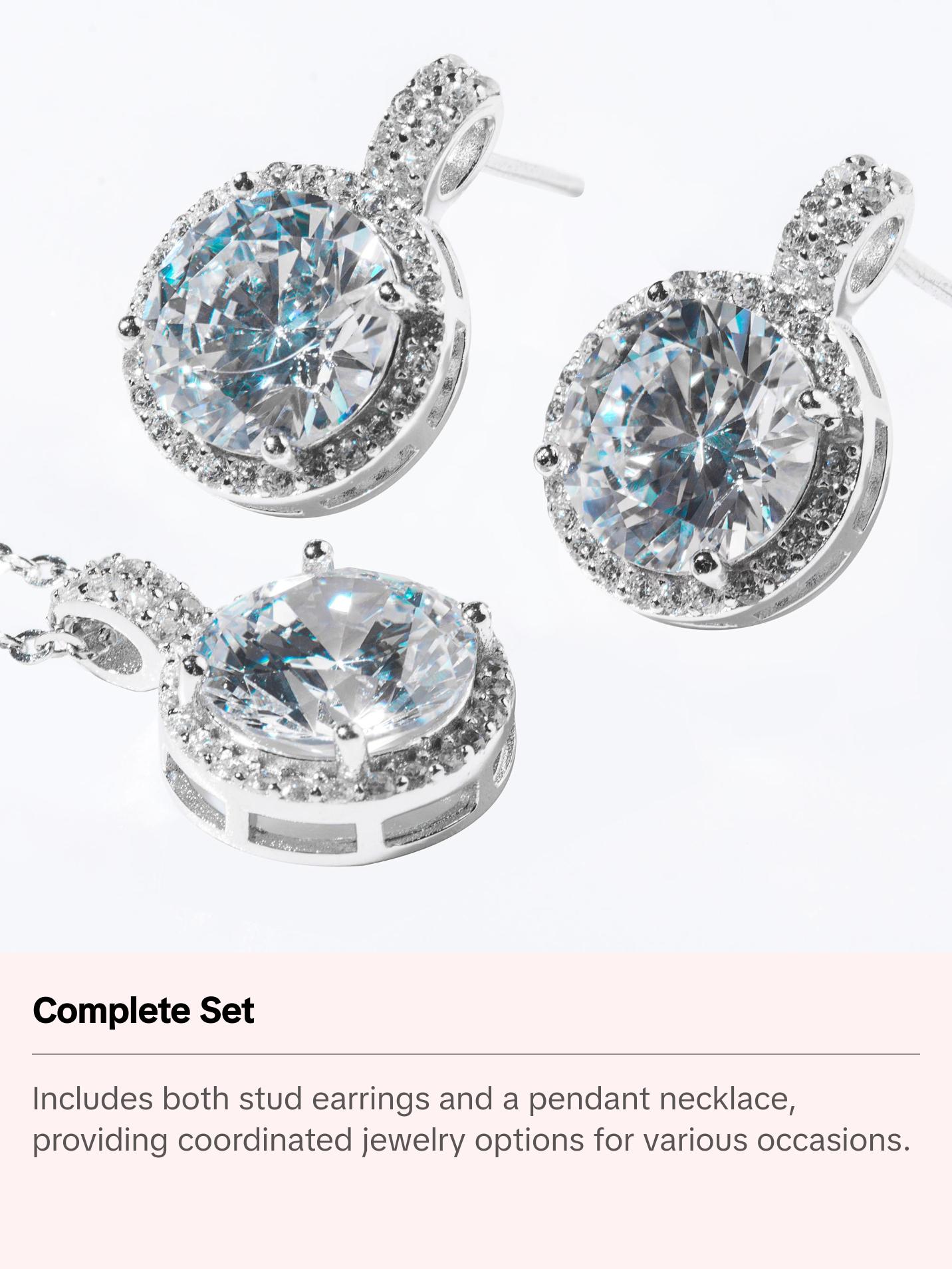 Gilded Elegance: Gold Cubic Zirconia Stud Earrings and Necklace Set in Sterling Silver
