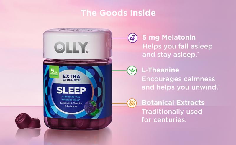 OLLY Extra Strength Sleep Gummy, 5 mg Melatonin, L-Theanine, Chamomile, Lemon Balm, Sleep Aid, BlackBerry - 50 Count