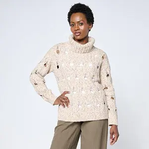 MarlaWynne WynneLayers Turtleneck Marled Open Stitch Sweater