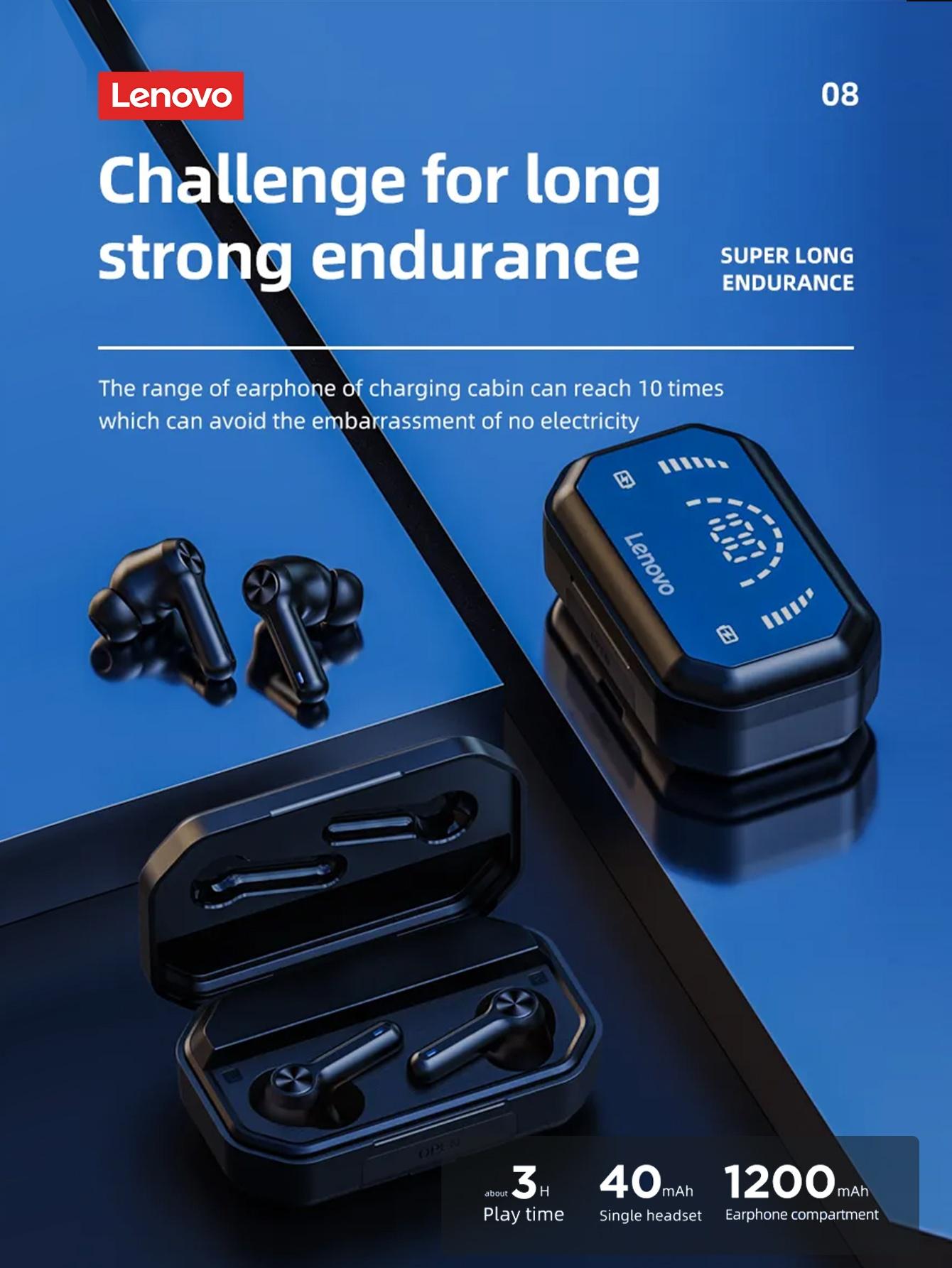 Lenovo LP3 Pro In-Ear Wireless Headphones with Bluetooth 5.0, Hi-Fi Sound Quality, LED Power Display, IPX5 Waterproof, 1200mAh Charging Case Doubles as Emergency Power Bank for Phones