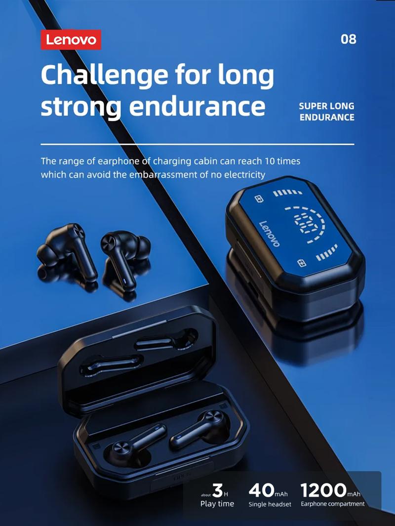 Lenovo LP3 Pro In-Ear Wireless Headphones with Bluetooth 5.0, Hi-Fi Sound Quality, LED Power Display, IPX5 Waterproof, 1200mAh Charging Case Doubles as Emergency Power Bank for Phones
