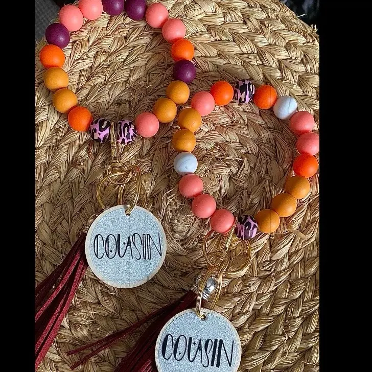 Silicone Bead Matching Cousins Keychain Wristlets 2 Pack
