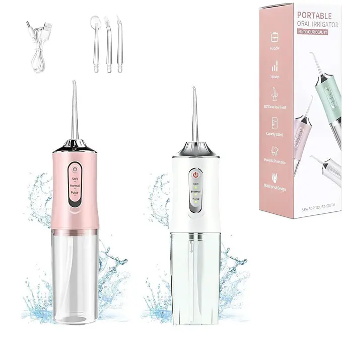 Portable electric water flosser, rechargeable oral irrigator for deep cleaning, dental cleaning device, rechargeable water flosser, multiple cleaning modes, portable oral care, suitable for braces and travel