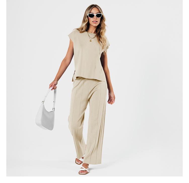 Trendy Queem 2 Piece Outfits for Women Lounge Matching Set Two Piece Knit Tracksuit Sweatsuits Top & Pants