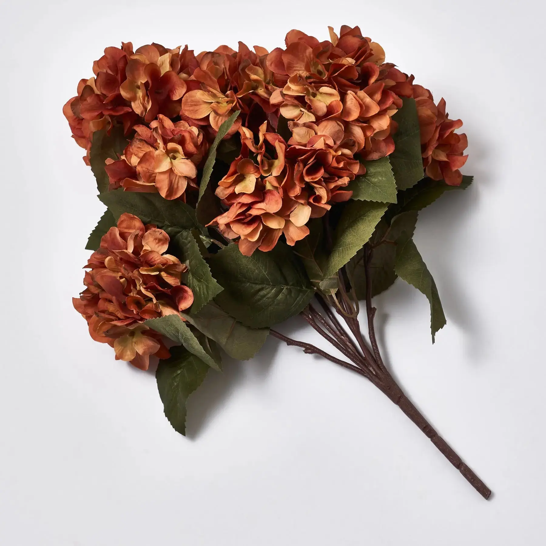 21in Rust Orange Synthetic Silk Hydrangea Bush Bouquet - Long-Lasting Faux Flower, Curated Color Palettes (Burgundy Plum Option), Decorative All-Seasons Floral Decor Home Supplies