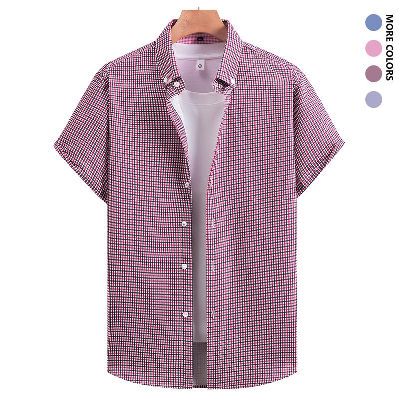 2 Pieces Men's Short Sleeve Plaid Buttoned Shirts, Casual Style, Suitable for Outdoor Activities, Beach, and Leisure Wear
