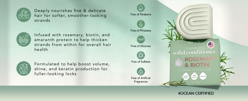 Kitsch Rosemary & Biotin Conditioner Bar – Organic, Vegan, Volumizing, Hydrating, Plastic-Free, Paraben & Sulfate-Free, for Curly & Straight Hair, 2.7 oz