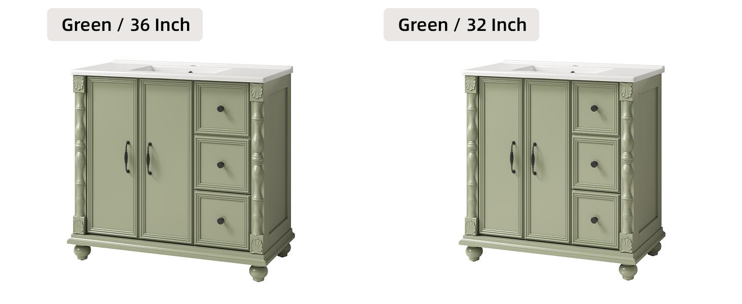 【SPOTLIGHT DAY】ONBRILL Modern 36-inch Bathroom Vanity with Integrated Ceramic Sink 4 Solid Wood Legs 2 Drawers 2 Doors Freestanding Storage Cabinet for Farmhouse Rustic Minimalist Homes