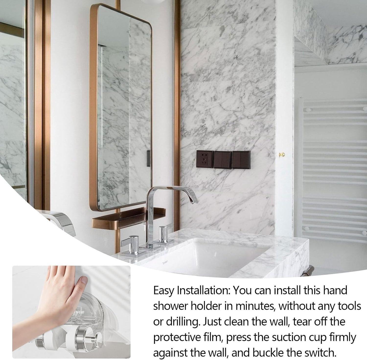 （Attention Usage Scenarios and Installation Steps）Adjustable ABS Suction Cup Shower Head Holder, No-Drill Wall Mount Shower Stand, Repositionable Design for Hands-Free Showering, Hair Washing, Pet Cleaning & Laundry